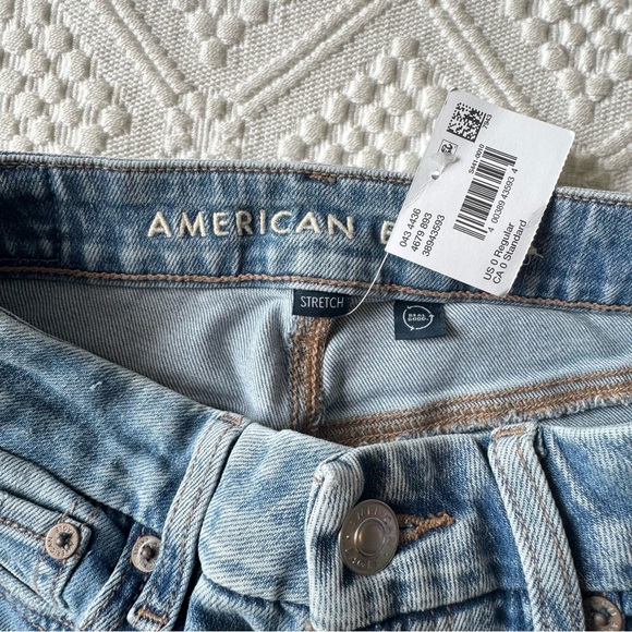 NWT AE Curvy Super High-Rise Baggy Wide-Leg Cargo Blue Jeans, stretch, size 0 - Picture 12 of 14